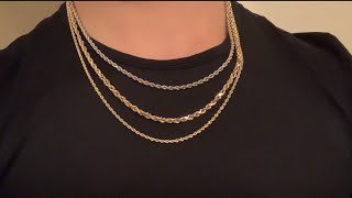 Size comparison amp 25mm Rope Chain Honest Review 14k Gold Rope 4mm3mm25mm [upl. by Sualakcin]