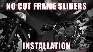 How to install Frame Sliders on a 2018 Kawasaki Ninja 400 by TST Industries [upl. by Elledoj]