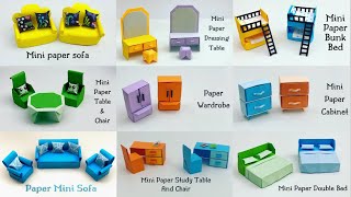 9 EASY MINI PAPER FURNITURE CRAFT IDEAS  Paper Craft Doll House Craft Ideas school hacks Origami [upl. by Ssidnac]