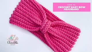 CROCHET easy BOW HEADBAND  Beginners [upl. by Bernhard]