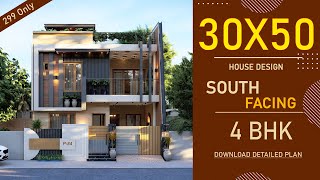 30x50 South Facing House Plan  1500 Square feet  4 BHK  3050 House Design 3D  30y50 House Plan [upl. by Dymoke]