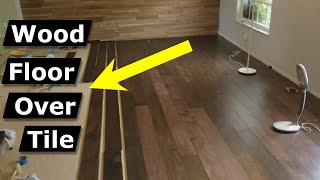 Install Hardwood Flooring Over Tile Floor Double Glue Down Method [upl. by Laenahtan]