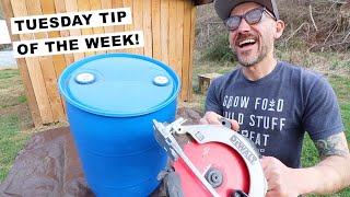 HOW TO CUT the LID OFF 55 Gallon BLUE Barrel [upl. by Doubler]