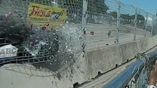 Grand Prix Crash Video 2013 Debris Rains Down on Fans After Dario Franchitti Accident [upl. by Zel]