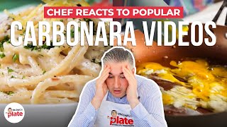 Italian Chef Reacts to Popular CARBONARA VIDEOS [upl. by Llenrahs]