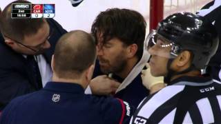 Gotta See It Lundqvist takes puck to neck stays in game [upl. by Llehsim]