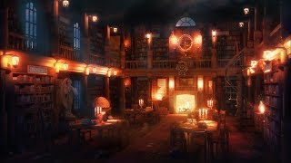 Royal Library  Rain and Thunderstorm Sounds on Study Ambience with Crackling Fireplace [upl. by Sinnaoi]