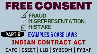 Fraud  Misrepresentation  Mistake  Free Consent  Indian Contract Act  Caselaws  Example [upl. by Rekyr805]