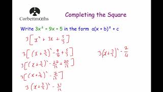 Completing the Square 2  Corbettmaths [upl. by Leinaj]