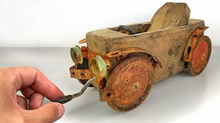 Vintage Wooden Toy Car  Restoration amp Repair [upl. by Ymerej309]