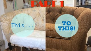 DIY  Upholstering A Sofa PART 1 Stripping Fabric [upl. by Natsirk906]