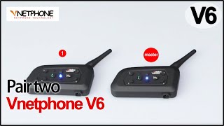 VNETPHONE V6  Pair two V6  motorcycle helmets bluetooth intercom [upl. by Anaujait]