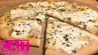 White Roasted Garlic Sauce Pizza Recipe  Cait Straight Up [upl. by Callan]