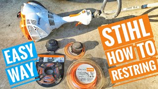 How to restring Stihl Dual Sided Weed Eater Trimmer with double string EASY WAY HACK FS90 [upl. by Sky64]