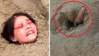 Boy Playing On Beach Saves Little Girl Buried Alive In Sand [upl. by Anrapa]