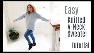 The Easiest VNeck knitted sweater [upl. by Macguiness624]