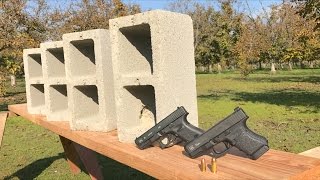 9MM vs 40 CAL vs 45 ACP vs CINDER BLOCK [upl. by Nodnalb469]