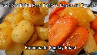 Traditional British Roast Potatoes Carrots and Parsnips Sunday Roast [upl. by Tippets]