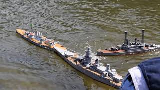 RC Warship Combat  BB firing ships do battle [upl. by Suivatal758]