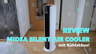 REVIEW MIDEA SILENT AIR COOLER  Turmventilator mit Kühlakkus [upl. by Ayanaj]