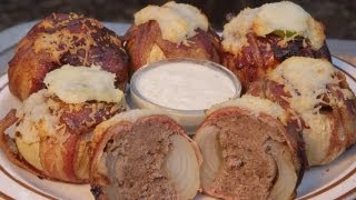 How to BBQ Bacon Meatball Stuffed Onions  Recipe [upl. by Binnings186]