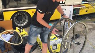 Lotto NLJumbo Team Mechanic mounts Corsa Tubular at Giro [upl. by Enelrats289]