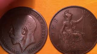 100 Year Old UK One Penny  1921 George V  United Kingdom Coin  Great Britain  QEII Grandfather [upl. by Attaymik]