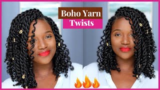 DIY YARN TWISTS on Natural Hair Short Boho bob Elastic band ItsAbeeyola [upl. by Ttenyl]