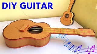 how to make guitar  how to make guitar from cardboard  diy functional rubberband toy making [upl. by Leschen]