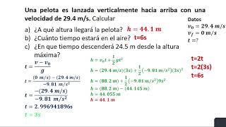 Una pelota es lanzada verticalmente hacia arriba con una velocidad de 294 ms [upl. by Malynda]