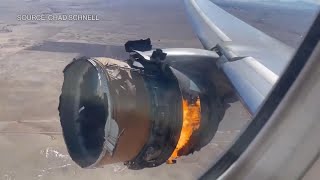 Watch Boeing 777 Engine Catches Fire Over Colorado [upl. by Harrak]