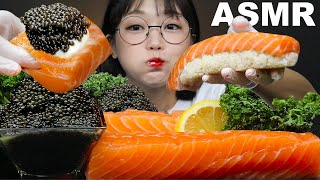 ASMR 연어회와 연어초밥 amp 캐비어 리얼사운드 먹방 SALMON SASHIMI amp CAVIAR MUKBANG  SUB  AeJeong ASMR [upl. by Ylak426]