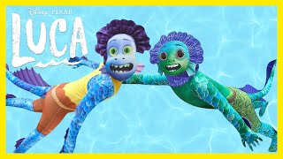 Disney Pixar’s Luca The Movie Sea Monster Transformation Potion Bryson And Mommy Are Sea Monsters [upl. by Arhas]