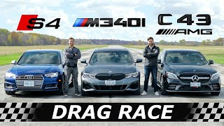 2020 BMW M340i vs Audi S4 vs MercedesAMG C43  DRAG amp ROLL RACE [upl. by Essirehc]