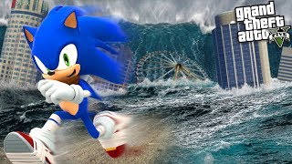 SONIC the HEDGEHOG escapes a TSUNAMI SUPER STORM GTA 5 Mods [upl. by Kristos866]