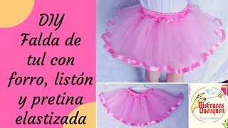 DIY Falda de TUL con forro listón y pretina elástica Tutu para niña Tulle skirt with ribbon [upl. by Liba44]