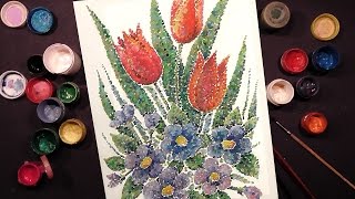 Tulips and Violets  Pointillism Drawing  Gouache  IOTN  Speed Painting [upl. by Ariamoy]