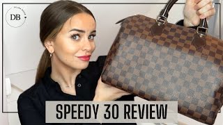 LOUIS VUITTON SPEEDY 30 DAMIER EBENE REVIEW  WHATS IN MY BAG  DILARA BOSAK [upl. by Baird161]