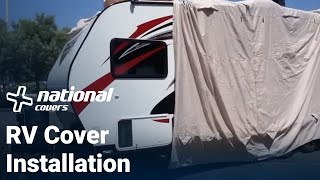 How to Install a Travel Trailer or RV Cover  National Covers [upl. by Yhtomot]