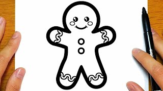 HOW TO DRAW AND COLOR A CUTE GINGERBREAD MAN FOR CHRISTMAS  Easy drawings [upl. by Mor637]