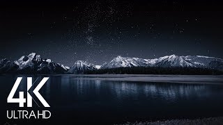 8 Hours Nighttime Ambience  4K Grand Teton and Milky Way  Nature soundscapes [upl. by Tomchay]