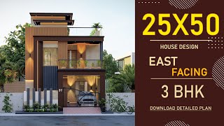 25x50 East Facing House Plan  1250 Square feet  3 BHK  2550 House Design 3D  25by50 House Plan [upl. by Loise]