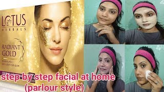 LOTUS HERBAL GOLD FACIAL KITHOW TO DO FACIAL AT HOME PARLOUR STYLElotus facial kit [upl. by Kecaj671]