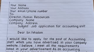 How to write job application letter Accounting staff [upl. by Ailerua]