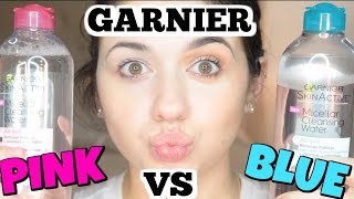 Blue vs Pink Garnier SkinActive Micellar Cleansing Water Makeup Remover Whats the Difference [upl. by Enela997]