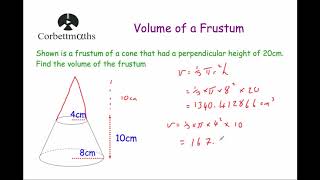 Volume of a Frustum  Corbettmaths [upl. by Nnodnarb]