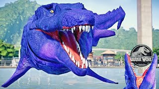 MOSASAURUS feeding with MEGALODON REX in Jurassic World Evolution [upl. by Yrhcaz258]