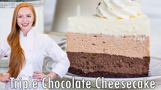 TRIPLE Chocolate Cheesecake  Layered Cheesecake Recipe With Dark Milk amp White Chocolate [upl. by Lleynod]