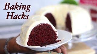 How to Make a Bakery Style RED VELVET CAKE from a Box Cake Mix using BASIC BAKING HACKS DUNCANHINES [upl. by Tung618]