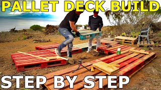 Off Grid Pallet Deck Build DIY Deck From Wooden Pallet for Shed Tiny House Log Cabin [upl. by Assetak423]